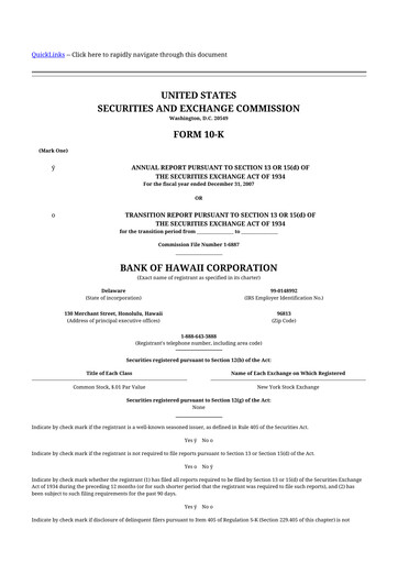 Thumbnail Bank of Hawaii
 10-K Annual Report 