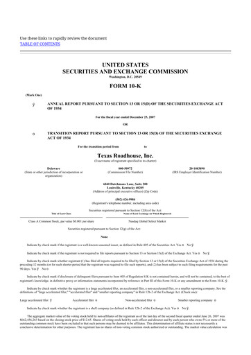 Thumbnail Texas Roadhouse
 10-K Annual Report 