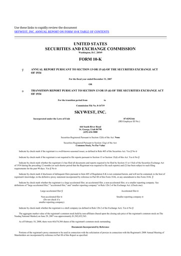 Thumbnail SkyWest 10-K Annual Report 