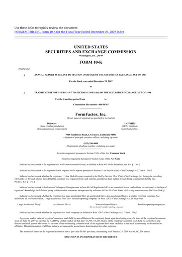 Thumbnail FormFactor 10-K Annual Report 