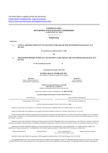 Thumbnail Extra Space Storage
 10-K Annual Report 