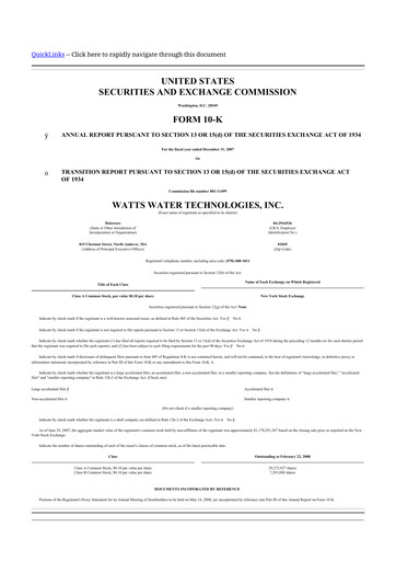 Thumbnail Watts Water Technologies
 10-K Annual Report 