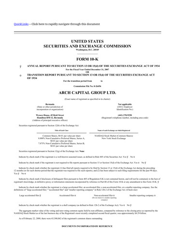 Miniature Arch Capital 10-K Rapport annuel 