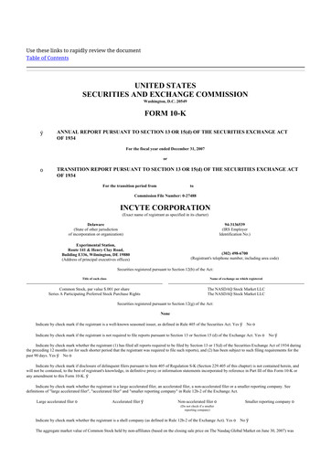 Thumbnail Incyte 10-K Annual Report 