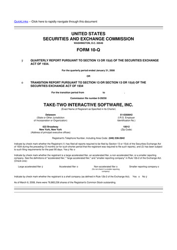 Miniature Take-Two Interactive
 10-Q Rapport trimestriel  