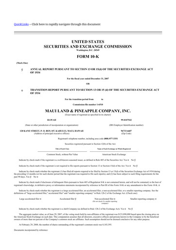 Miniature Maui Land & Pineapple Company 10-K Rapport annuel 