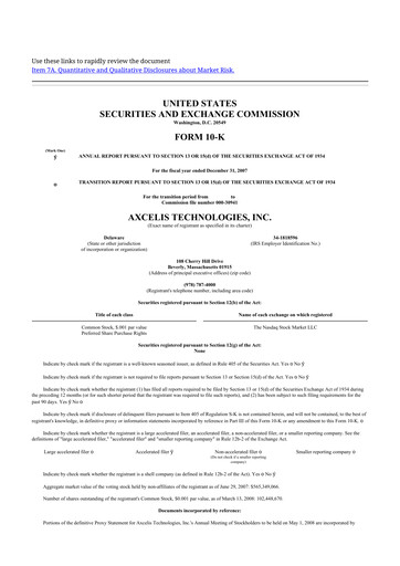 Thumbnail Axcelis Technologies
 10-K Annual Report 