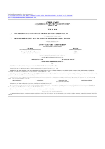 Thumbnail Exact Sciences 10-K Annual Report 