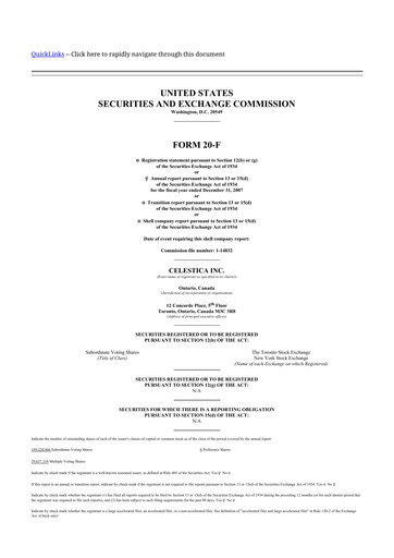 Thumbnail Celestica 20-F Annual Report 