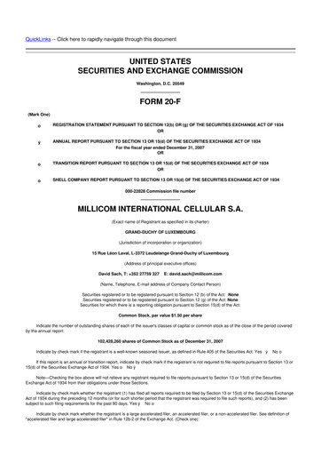 Miniature Millicom 20-F Rapport annuel 