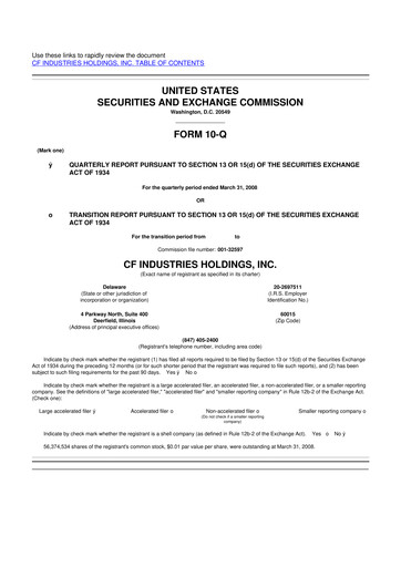 Miniature CF Industries
 10-Q Rapport trimestriel  