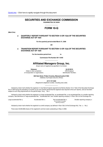 Miniature Affiliated Managers Group 10-Q Rapport trimestriel  