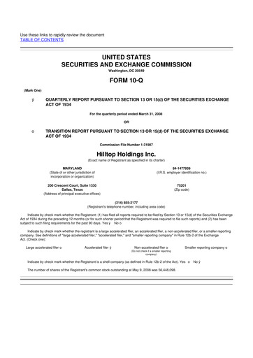 Miniature Hilltop Holdings 10-Q Rapport trimestriel  