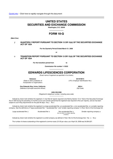 Thumbnail Edwards Lifesciences 10-Q Quarterly Report FY 