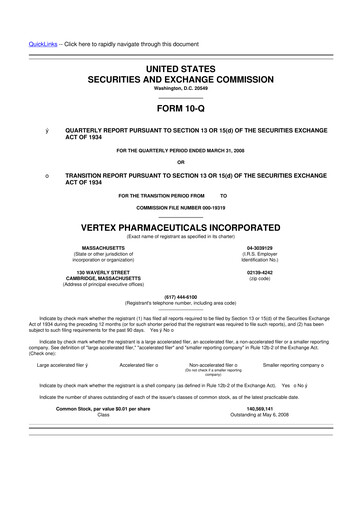 Thumbnail Vertex Pharmaceuticals 10-Q Quarterly Report FY 