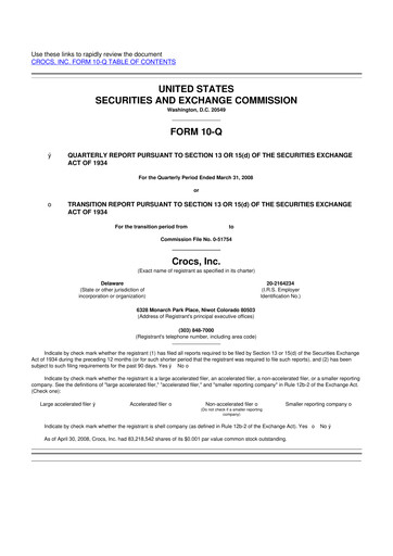 Miniature Crocs 10-Q Rapport trimestriel  