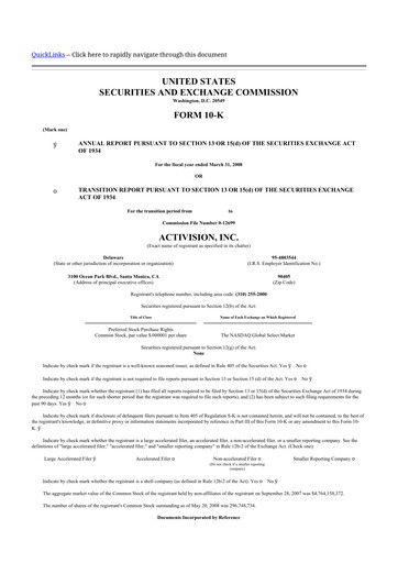 Thumbnail Activision Blizzard 10-K Annual Report 