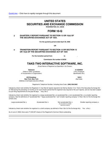 Miniature Take-Two Interactive
 10-Q Rapport trimestriel  