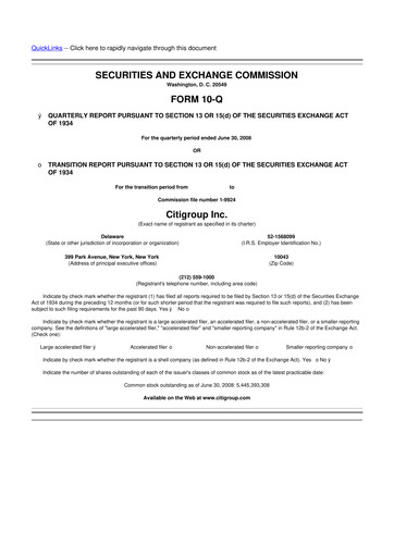 Thumbnail Citigroup 10-Q Quarterly Report FY 