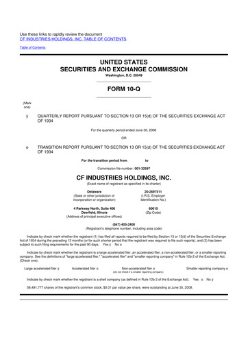 Miniature CF Industries
 10-Q Rapport trimestriel  