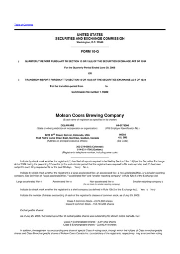 Vorschaubild Molson Coors 10-Q Quartalsbericht  