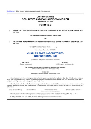 Miniature Charles River Laboratories
 10-Q Rapport trimestriel  