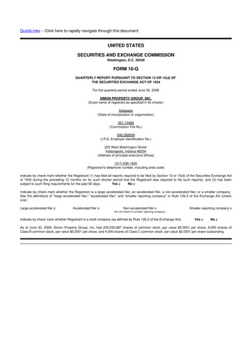 Thumbnail Simon Property Group 10-Q Quarterly Report FY 