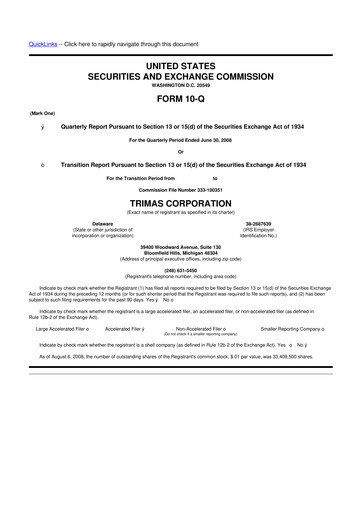 Thumbnail TriMas 10-Q Quarterly Report FY 
