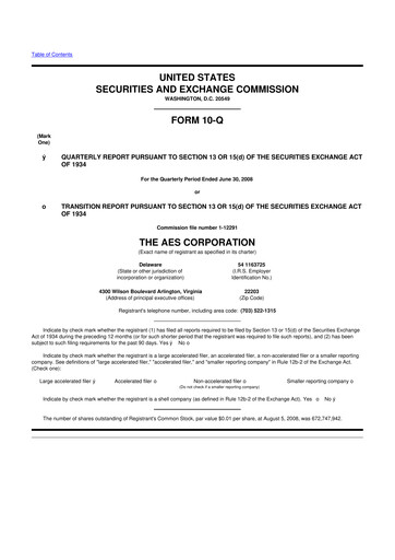 Miniature AES 10-Q Rapport trimestriel  