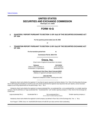 Miniature Crocs 10-Q Rapport trimestriel  