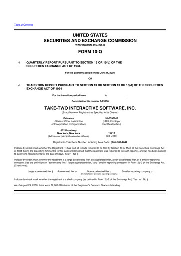 Miniature Take-Two Interactive
 10-Q Rapport trimestriel  