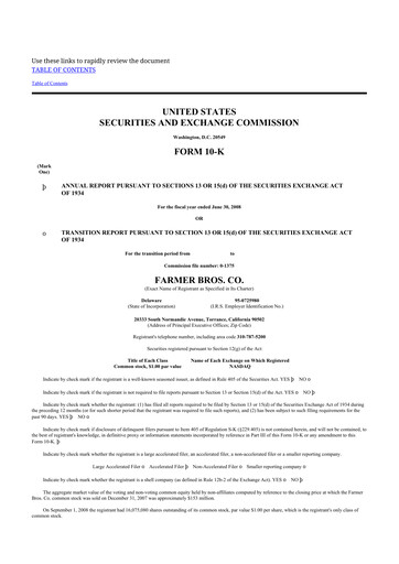 Thumbnail Farmer Brothers
 10-K Annual Report 