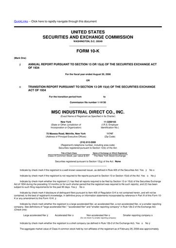 Thumbnail MSC Industrial Direct 10-K Annual Report 