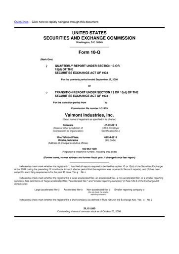 Thumbnail Valmont Industries
 10-Q Quarterly Report FY 