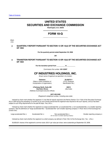 Miniature CF Industries
 10-Q Rapport trimestriel  