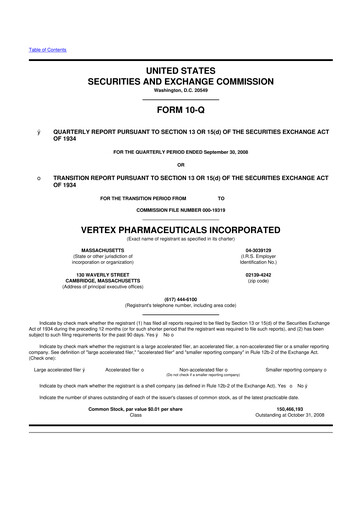 Thumbnail Vertex Pharmaceuticals 10-Q Quarterly Report FY 