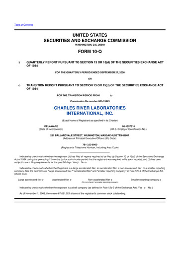 Miniature Charles River Laboratories
 10-Q Rapport trimestriel  