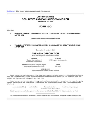 Miniature AES 10-Q Rapport trimestriel  