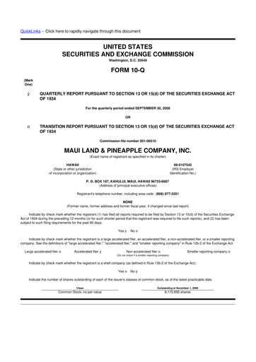 Vorschaubild Maui Land & Pineapple Company 10-Q Quartalsbericht  