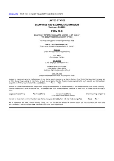 Thumbnail Simon Property Group 10-Q Quarterly Report FY 