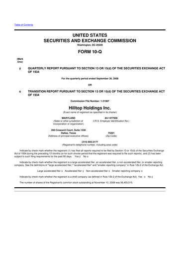 Miniature Hilltop Holdings 10-Q Rapport trimestriel  
