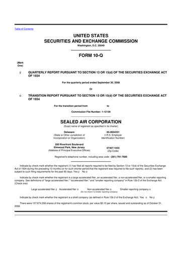 Thumbnail Sealed Air
 10-Q Quarterly Report FY 