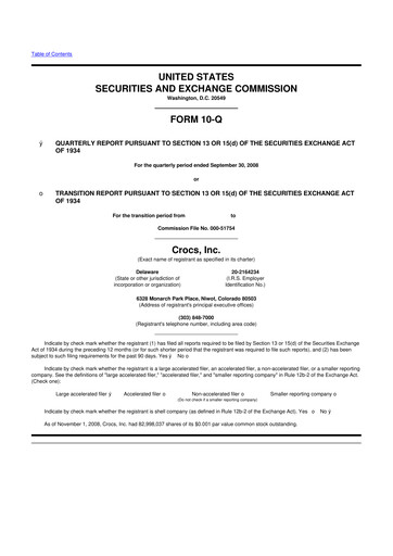 Miniature Crocs 10-Q Rapport trimestriel  