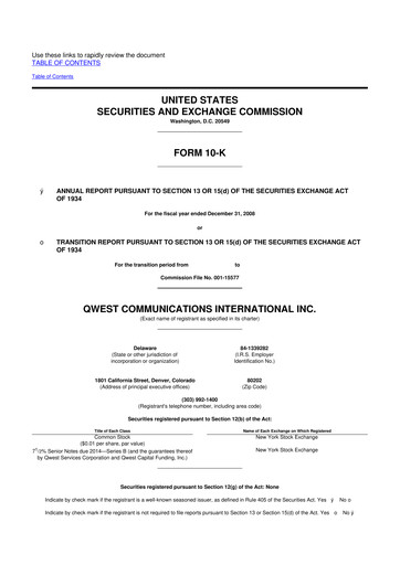 Thumbnail Qwest Communications International 10-K Annual Report 