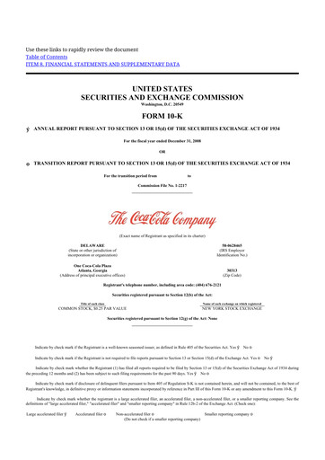 Thumbnail Coca-Cola 10-K Annual Report 