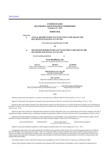 Thumbnail Texas Roadhouse
 10-K Annual Report 