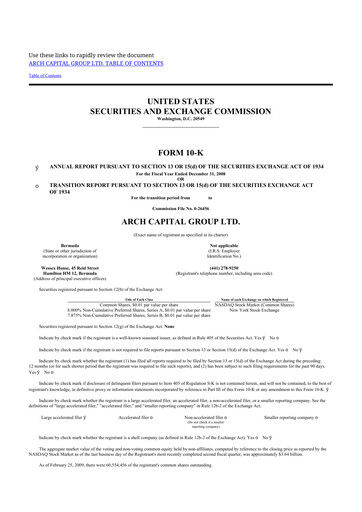 Miniature Arch Capital 10-K Rapport annuel 