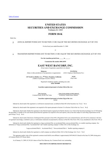 Thumbnail East West Bancorp
 10-K Annual Report 