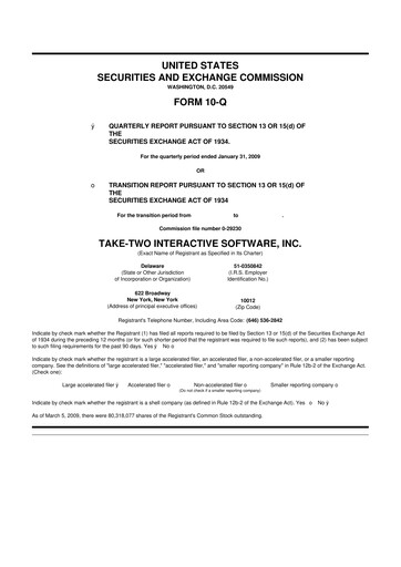 Miniature Take-Two Interactive
 10-Q Rapport trimestriel  