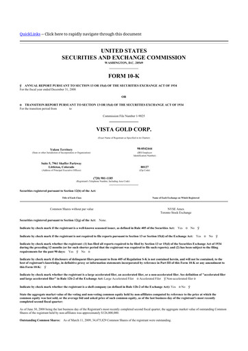 Thumbnail Vista Gold
 10-K Annual Report 